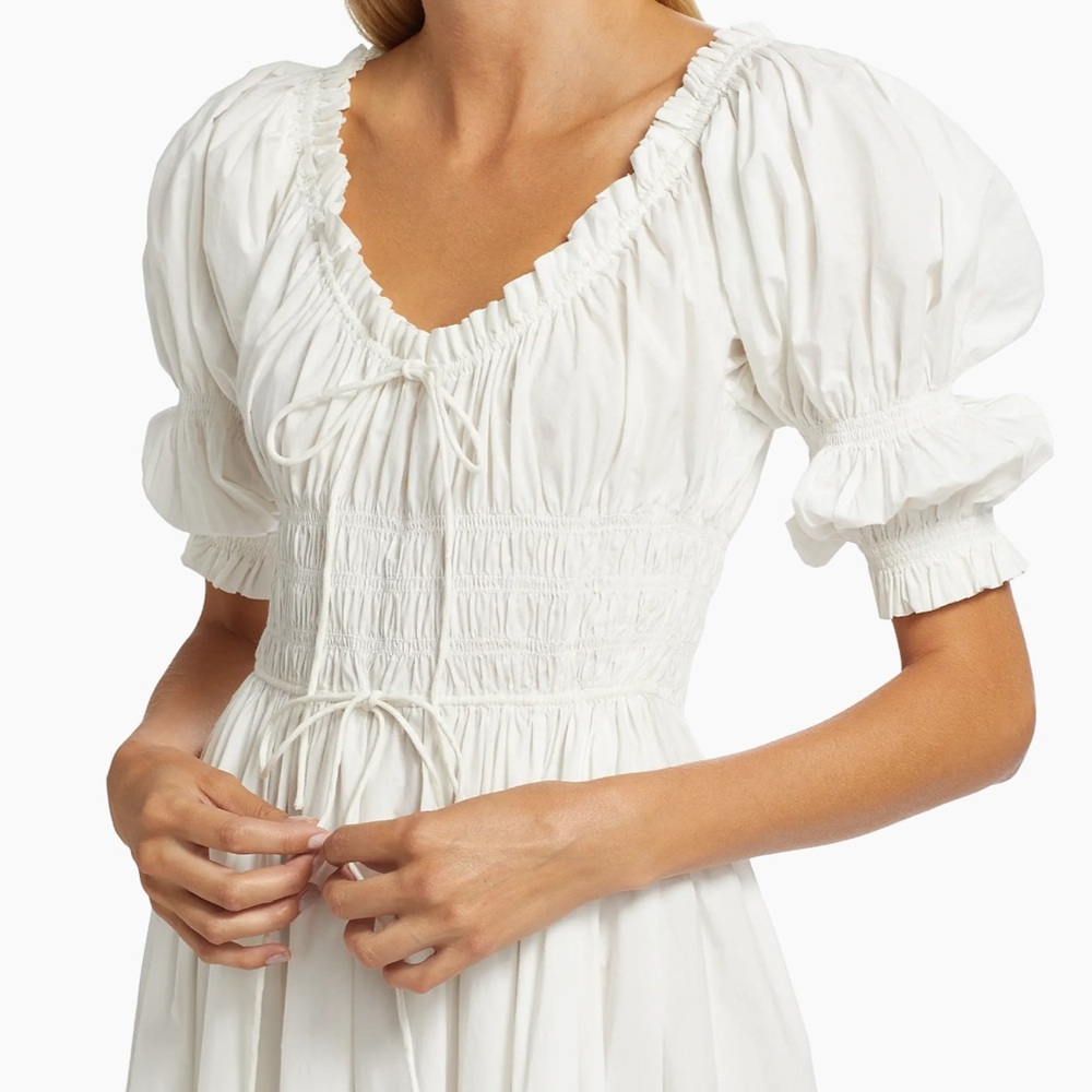Doen White Puff-Sleeve Smocked Midi Dress - Picture 4 of 12
